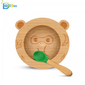 100% органичен бамбук детски прибори разлив доказателство бамбук всмукване плоча сейф нетоксичен бамбук плоча с силиконов всмукване \\ t